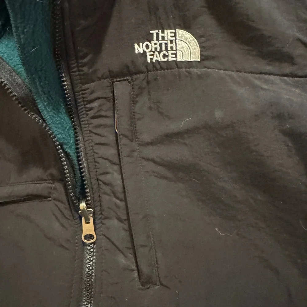 Vintage North Face Denali Fleece Vest Green Black Zip up Gorpcore granola XS pet